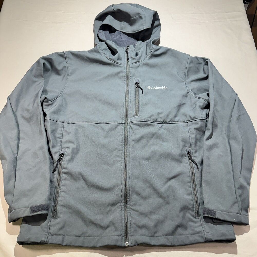 Columbia Men's Ascender Hooded Softshell Gray Full Zip Fleece Lined Jacket SZ L